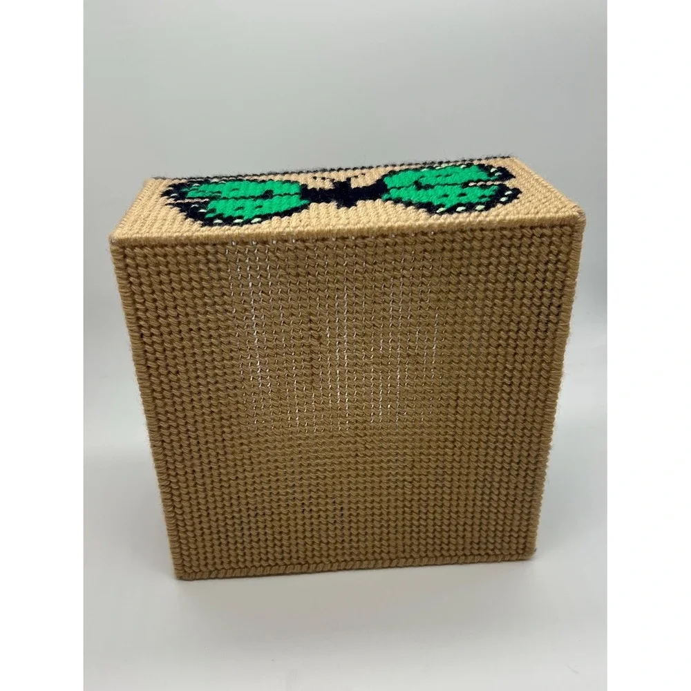 Handmade Needlepoint Butterfly Tissue Box Cover Yarn Art Cottagecore Decor